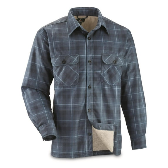 Guide Gear Plaid Sherpa Lined Fleece CPO Shirt Jacket Orion Blue Plaid L Tall