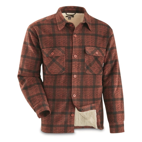 Guide Gear Plaid Sherpa Lined Fleece CPO Shirt Jacket Red Plaid 2XL Tall
