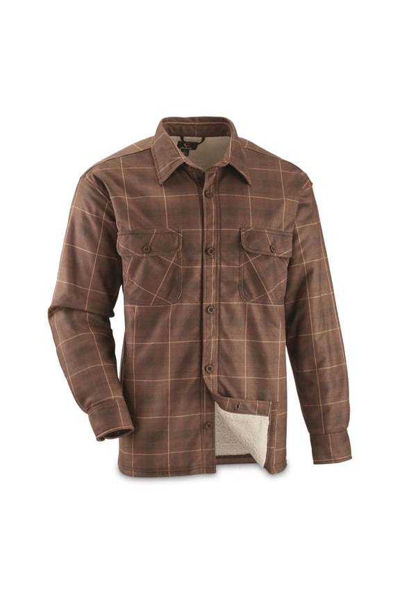 Plaid Sherpa Lined Fleece CPO Shirt Jacket Russet Plaid MEDIUM