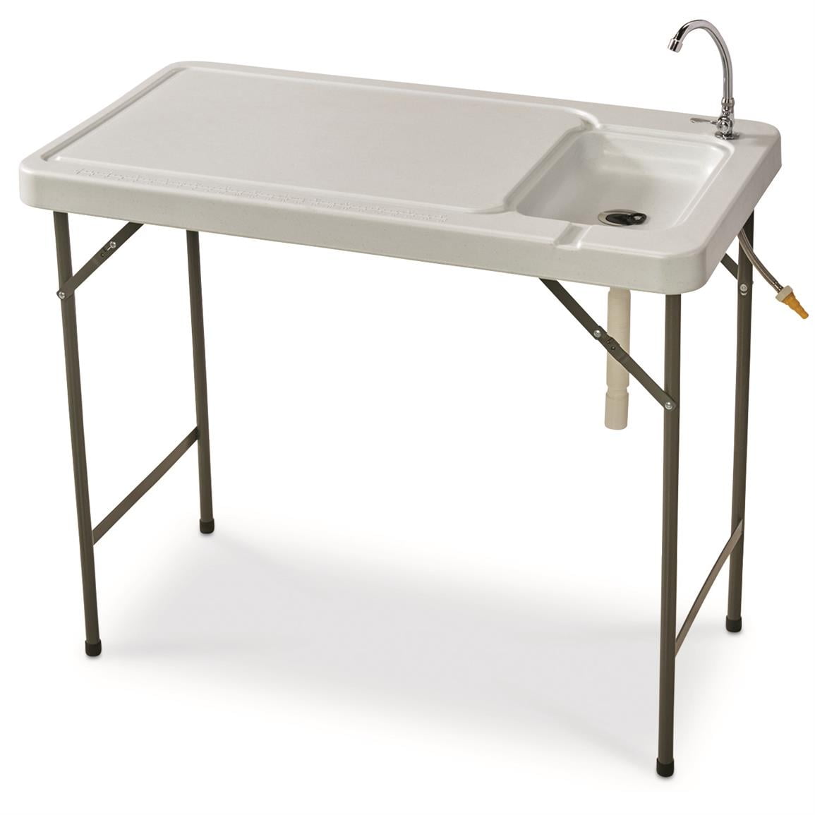 Guide Gear Portable Folding Fish Game Cleaning Camp Table with Sink and Faucet Outdoor Fishing Washing Station for Boat Dock