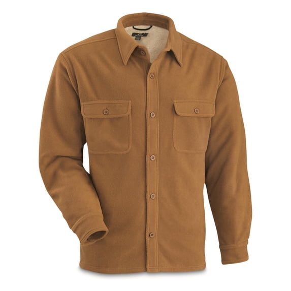 Guide Gear Solid Sherpa-Lined Fleece CPO Shirt Jacket Chestnut MEDIUM