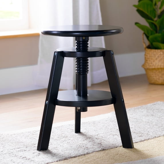 Guidecraft Adjustable Drafting Wooden Stool-Black: Drafting Chair for Kids, 16”-18” Inch Swivel Stool for Kids' Art Studio Furniture | Adjustable Height Chair for Drawing, Painting, and Crafting