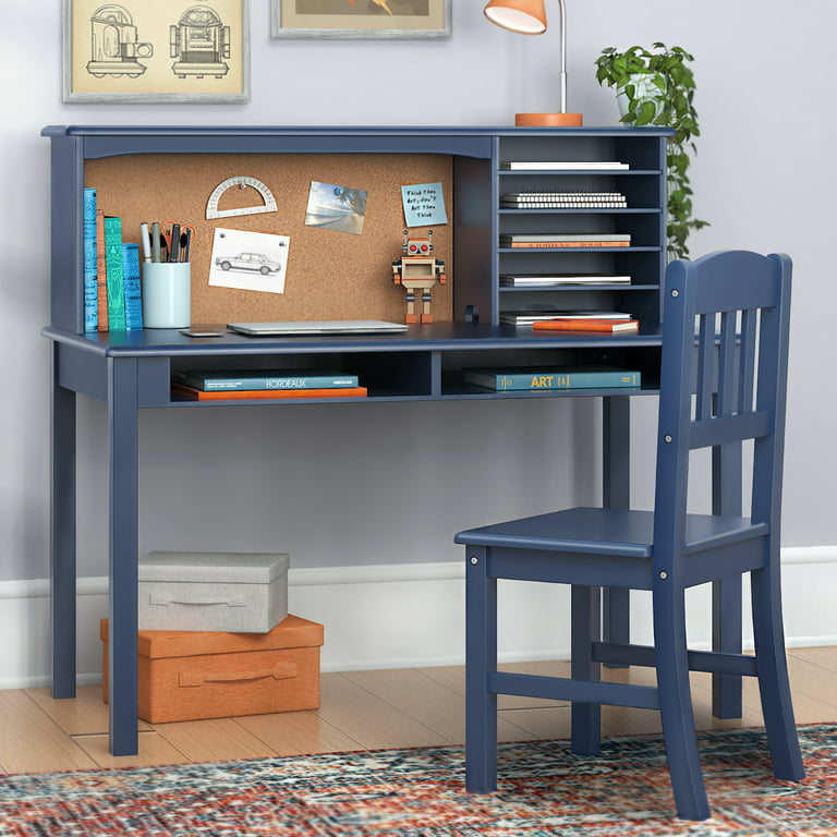 Guidecraft Children’s Media Desk and Chair Set Navy: Student's Study,  Wooden Modern Computer and Writing Workstation with Hutch and Shelves, Kids  Wood