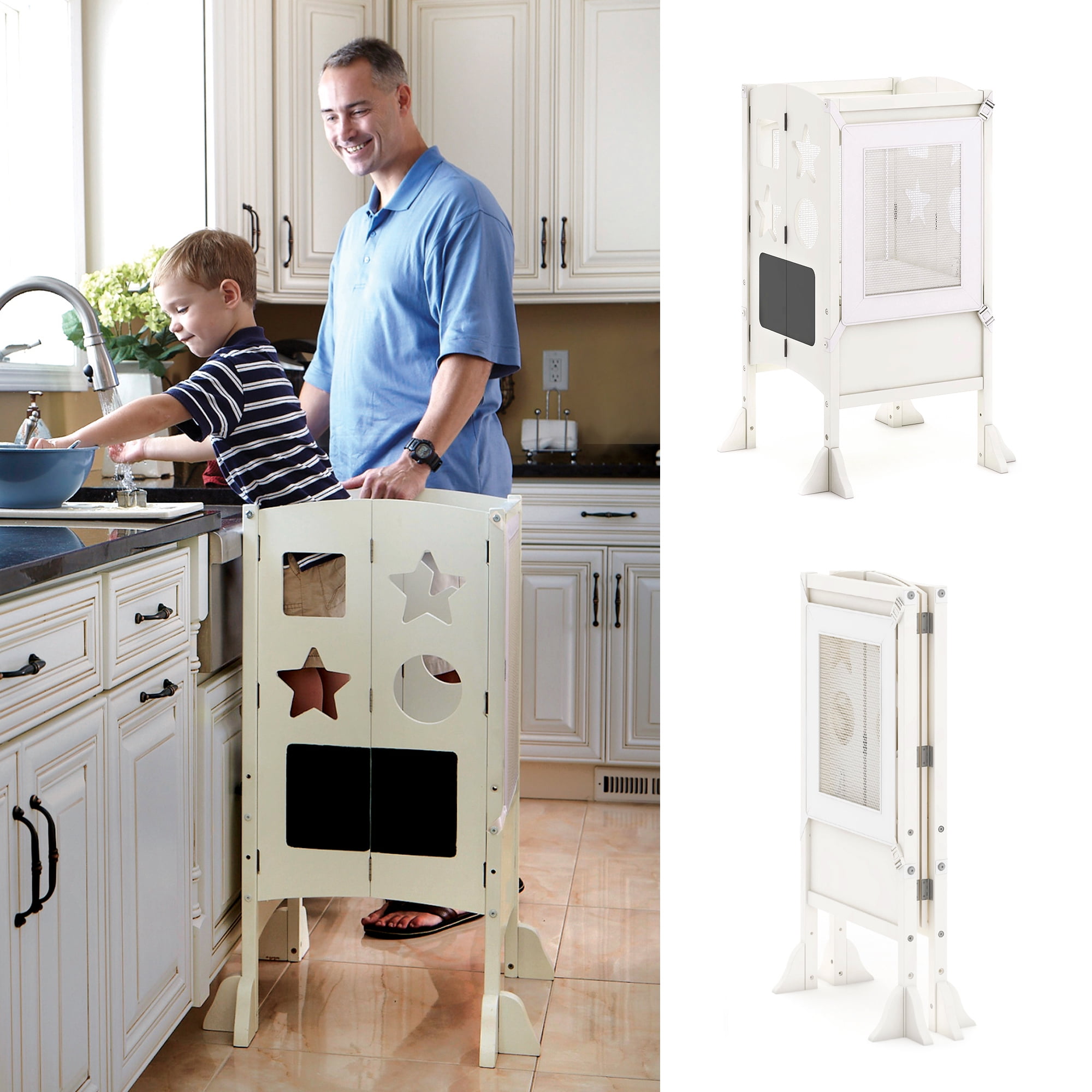 Ivory Foldable Wooden Toddler Kitchen Helper Tower