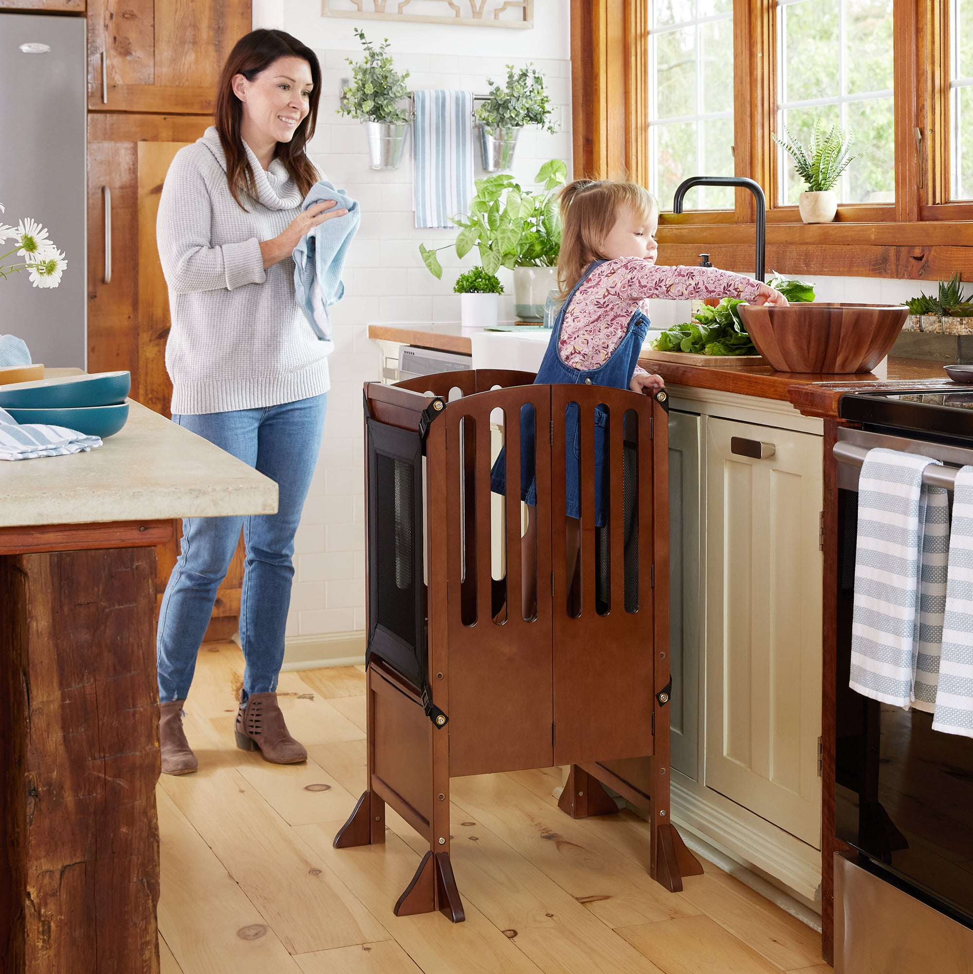 Guidecraft Contemporary Kitchen Helper Step Stool Walnut Kids