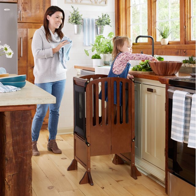 Guidecraft Contemporary Kitchen Helper Step Stool Walnut Kids