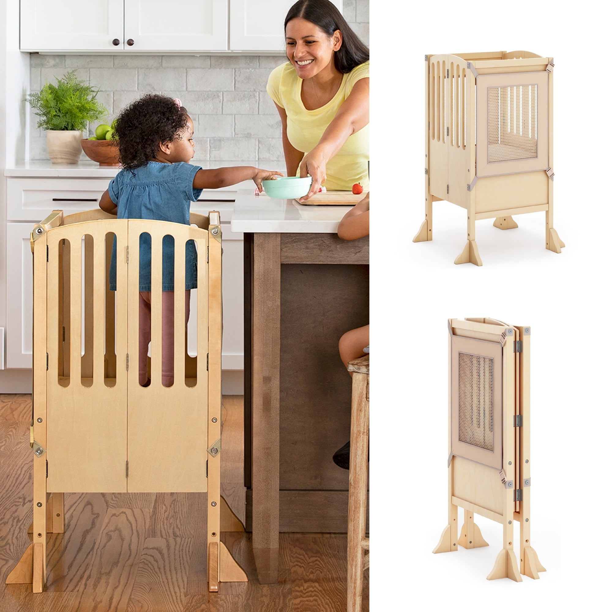 Guidecraft Contemporary Kitchen Helper Toddler Step Stool Natural Kids Adjustable Folding Learning Cooking Tower with Safety Mat Walmart Business Supplies