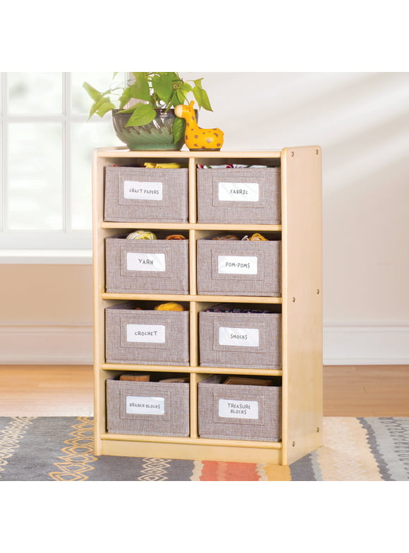 Guidecraft EdQ 8 Cubby Bin Storage Organizer 30" - Natural: Wood Toddler Cube Bookshelf, Kids' Playroom and Bedroom Toy Organizer with Bins