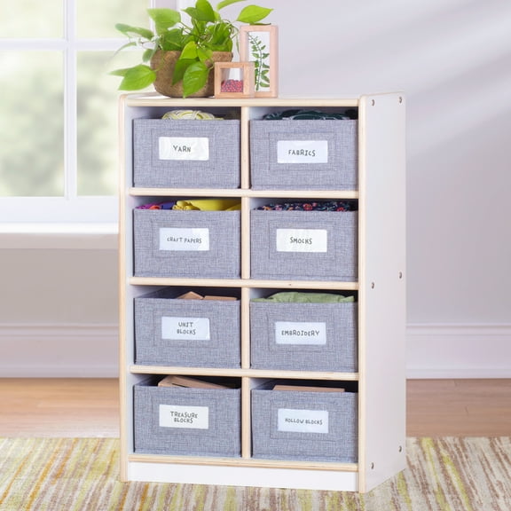 Guidecraft EdQ 8 Cubby Bin Storage Organizer 30" - White: Wooden Cube Shelving, Toy Organizer Bookshelf for School and Home with Bins