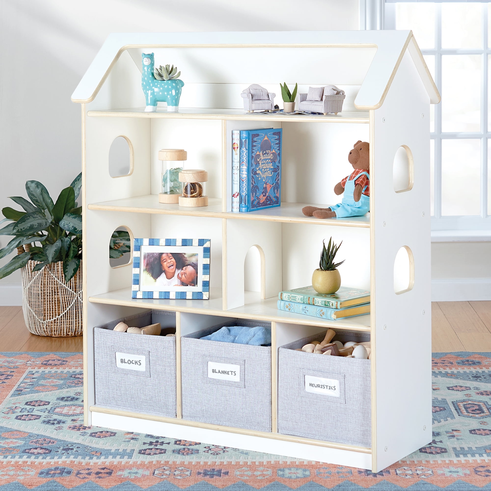 Guidecraft EdQ Dollhouse Bookcase White Kids' Playroom and Bedroom