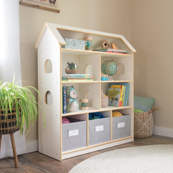 Guidecraft EdQ Dollhouse Bookshelf - White: Multi-Purpose Dollhouse Book Organizer with Cube Storage in Playroom and Homeschool