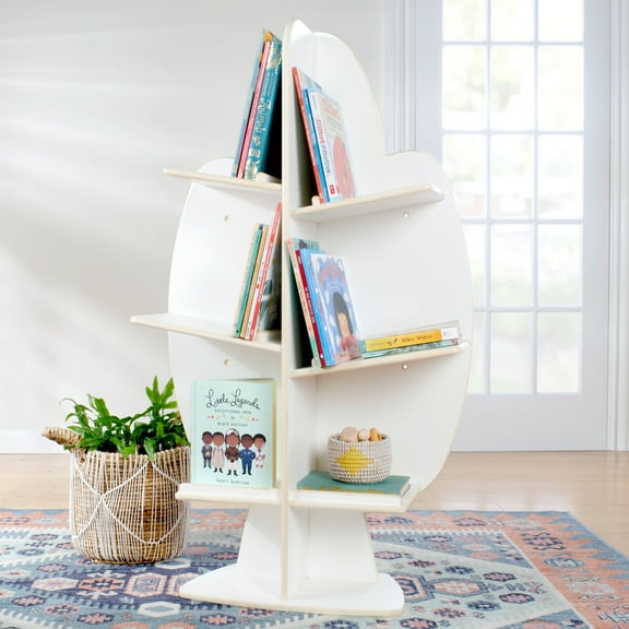 Guidecraft EdQ Reading Tree - White: Children's Wooden Standing Bookshelf and Classroom Book and Toy Storage Organizer
