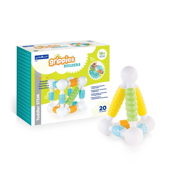 Guidecraft Grippies Builders - 20 Piece Set: Tactile STEM Soft Grip Magnetic Building Toy for Toddlers