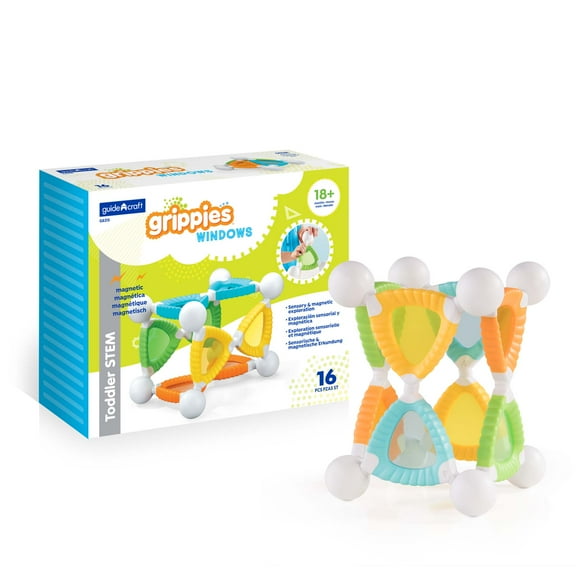 Guidecraft Grippies Windows - 16 Piece Set, STEM Soft Grip Magnetic Building Toy for Toddlers