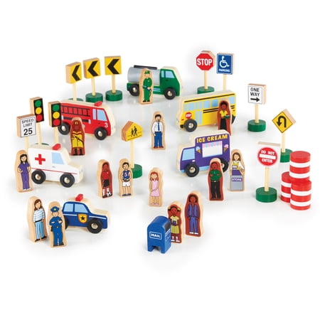 Guidecraft Guidecraft Community and Roadway Essentials Play Set - Kids Wooden Learning and Educational Play Toys, Pretend Block Play Accessory Set