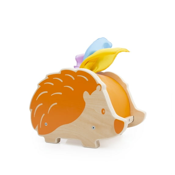 Guidecraft Guidecraft Hide and Play Hedgehog Tissue Box with 9 Multi-color Satin Cloths: Kids Fine Motor Skill Toys