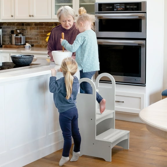 Guidecraft Guidecraft High-Rise Step-Up - Gray: Counter Height Wooden Kitchen and Bathroom Step Stool for Kids and Adults - Quality Furniture - Gray
