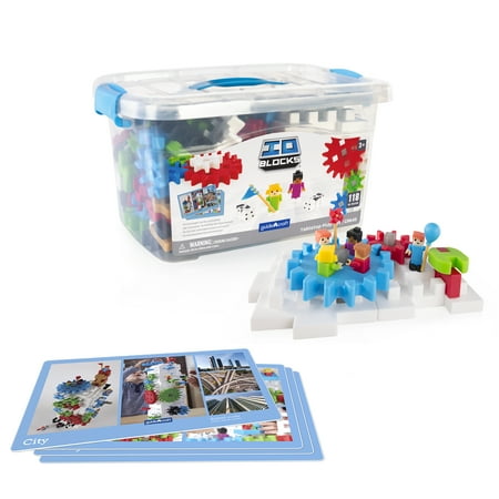 Guidecraft Guidecraft IO Blocks Tabletop System - 118 Pieces, Gears, Axles, IO people & Cows, Kids Interlocking Learning Toys