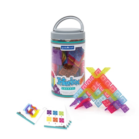 Guidecraft Guidecraft Interlox Squares - 96 Piece Set Interlocking Construction Toy, Creative Building - Educational STEM Construction Toy for Kids