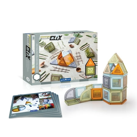 Guidecraft Guidecraft PowerClix Solids Natural - 70 Piece Set: STEM Magnetic Educational Construction Building Blocks with Inspiration Cards for Kids, Develop Motor Skills & Creativity