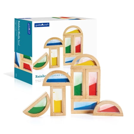 Guidecraft Guidecraft Rainbow Blocks Sand: Wooden Sensory Building Toy, Skills Building Stacking Blocks for Kids, Multi-colored Sensory Block Play Set for Toddlers