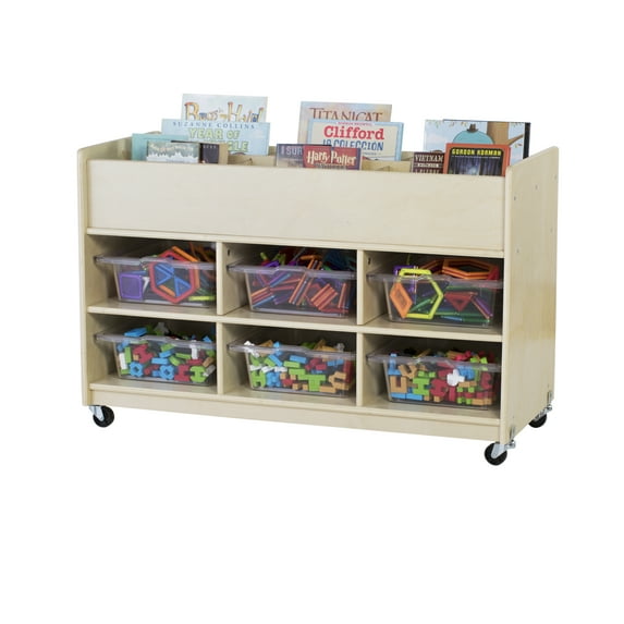 Guidecraft Kids Book top and Bin Storage Unit - Childrens Classroom Furniture