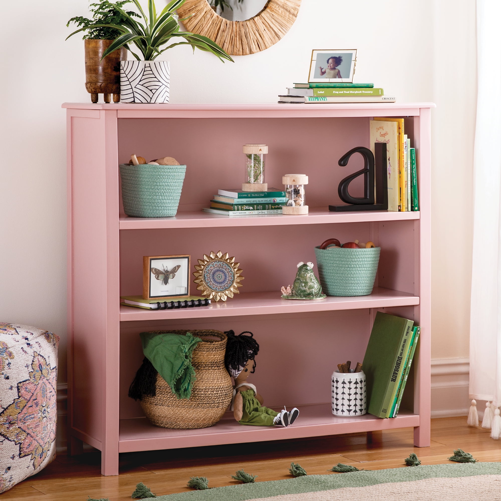 Guidecraft Deluxe Taiga 3 Shelf Bookshelf Pink Kids Sturdy Wooden Room Organizer Toy Storage Child s Bookshelves Walmart