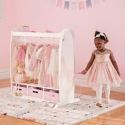 Guidecraft Kids Dress Up Storage - White Pretend Play Wardrobe, Costume Armoire and Clothes Organizer with Mirror and Clothing Rack