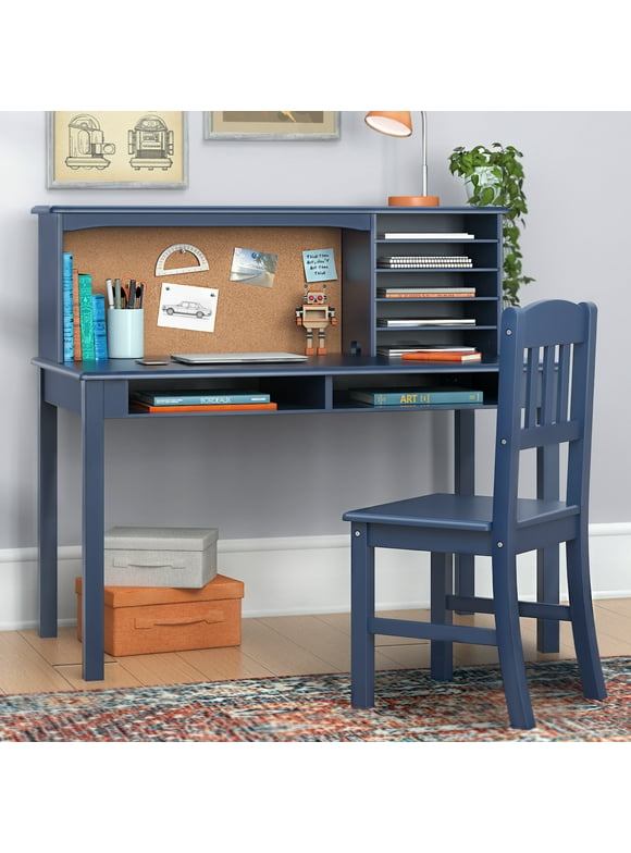 Guidecraft Kids' Media Desk and Chair Set - Navy: Children's Wooden Student Study Table, Adjustable Shelves with Hutch Storage