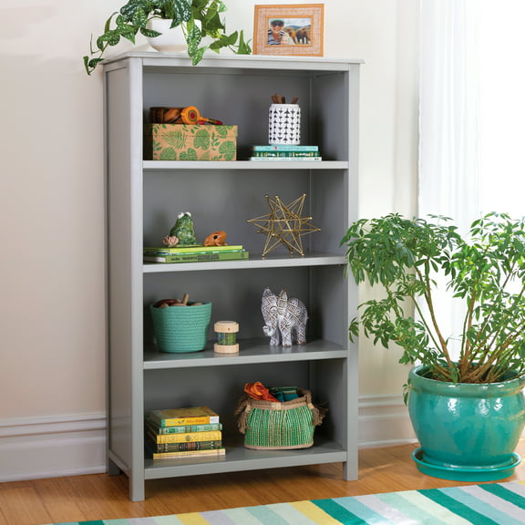 Guidecraft Kids' Taiga Deluxe 4 Shelf Bookshelf - Gray: Children's Wood Tall Adjustable Bedroom Bookcase and Playroom Cubby Storage Organizer