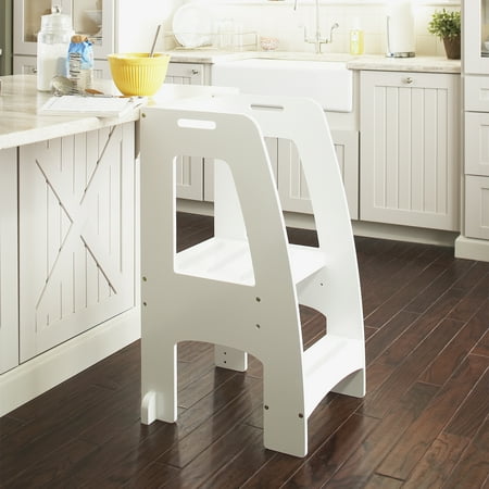 Guidecraft Kids' Tower Step-Up - White: Children's Adjustable Kitchen Helper, Wood Montessori Learning Toddler Tower with Safety Rail