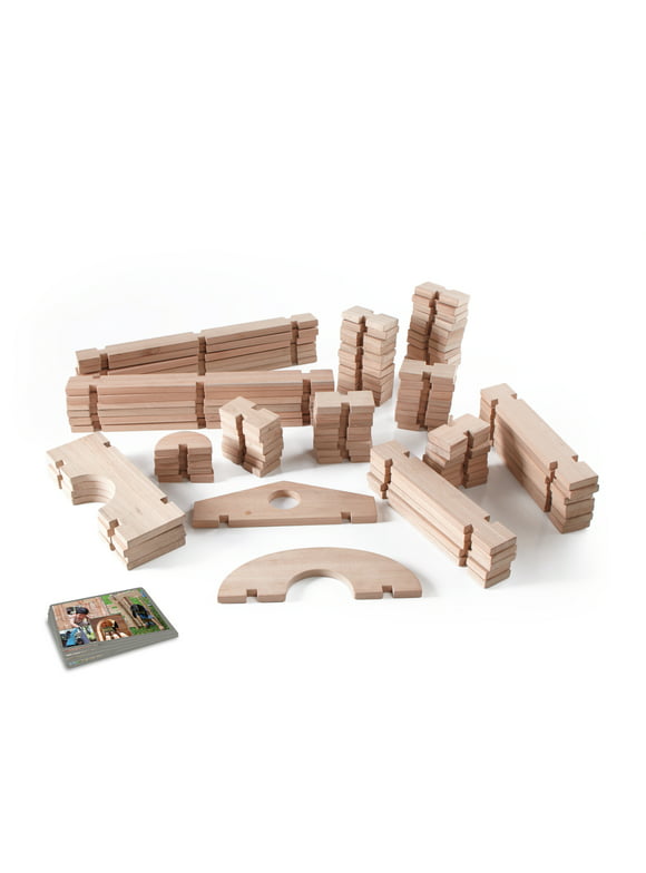 Guidecraft Notch Blocks Set 89 Piece Set: Natural Wooden Stacking Blocks, Educational Montessori Toy for Kids, Indoor/Outdoor Block Play System