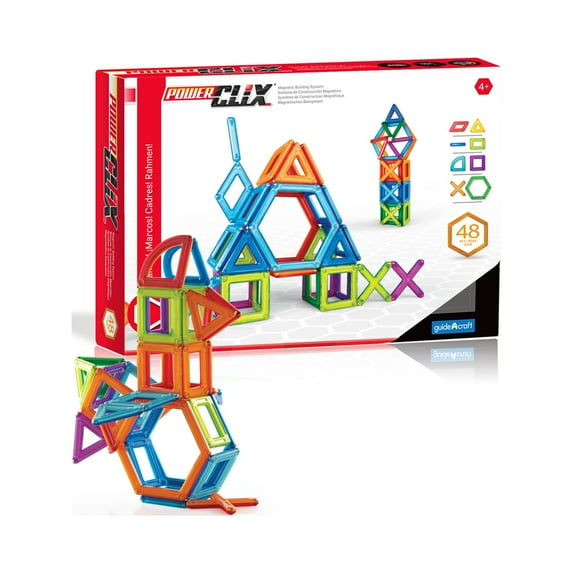 Guidecraft PowerClix Frames Magnetic Building Blocks Set - 48 Piece: Magnetic Building Tiles for Creative Open-Ended Play, Educational Toys for Kids