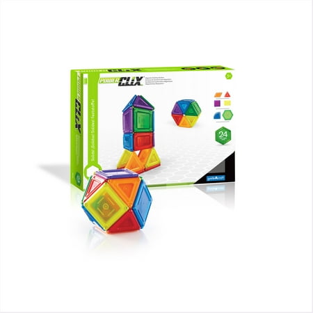 Guidecraft PowerClix Solids Magnetic Building Blocks Set, 24 Piece Magnetic Tiles, Stem Educational Construction Toy