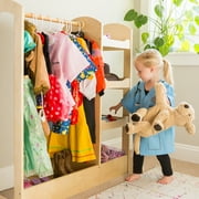 Guidecraft See and Store Dress Up Center - Natural: Kids' Clothes and Costume Storage Rack, Pretend Play Closet Organizer with Mirror