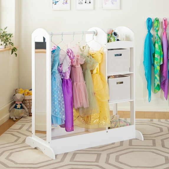 Guidecraft See and Store Dress Up Center - White: Kids' Pretend Play Clothes and Costume Armoire with Clothing Rack Storage and Mirror