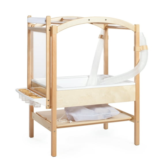 Guidecraft Sensory Table with Tubes and Clips STEM System and Art Easel for Kids - Sand and Water Table with Large Play Bin, Chalkboard, and Arch, Paper Roll and Paint Cups