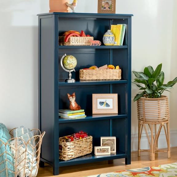 Guidecraft Taiga 4-Shelf Bookcase - Navy: 54" Bookshelf and Storage Unit for Bedrooms or Playrooms, Wooden Shelving for Books, Toys, School Supplies