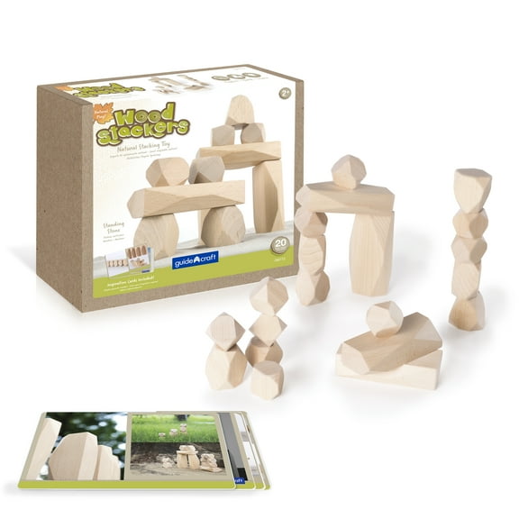 Guidecraft Wood Stackers - Standing Stones: 20 Natural Building Blocks Set for Kids, Educational Learning Toy
