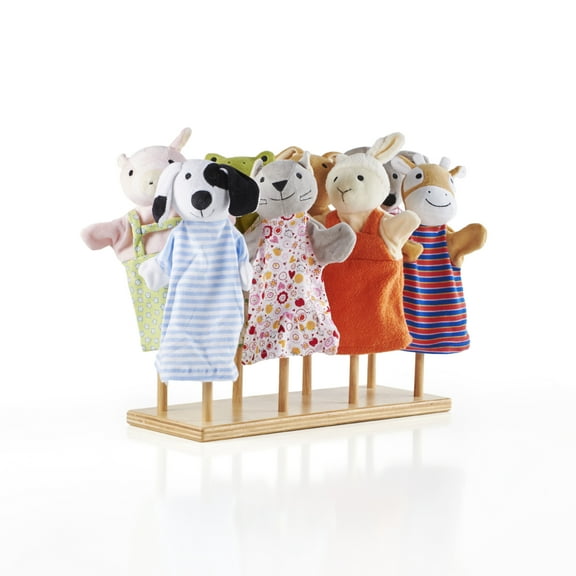 Guidecraft Wooden Puppet Stand - Store and Display Tabletop Puppet Stand for 8 Puppets, Puppet Storage for Classroom