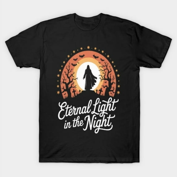 Guided By Eternal Light In The Nights Embrace Funny Halloween Retro Goth G4176 T-Shirt, for men and women, Up to Size 5XL