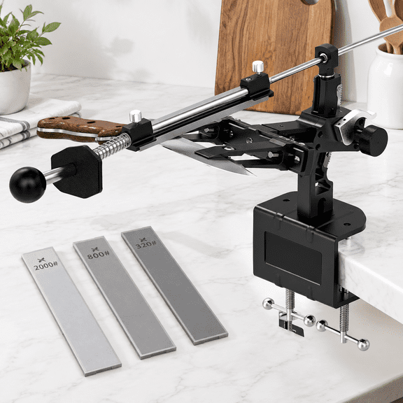 Guided Sharpening System with 3 Sharpening Plates and Securing Clip