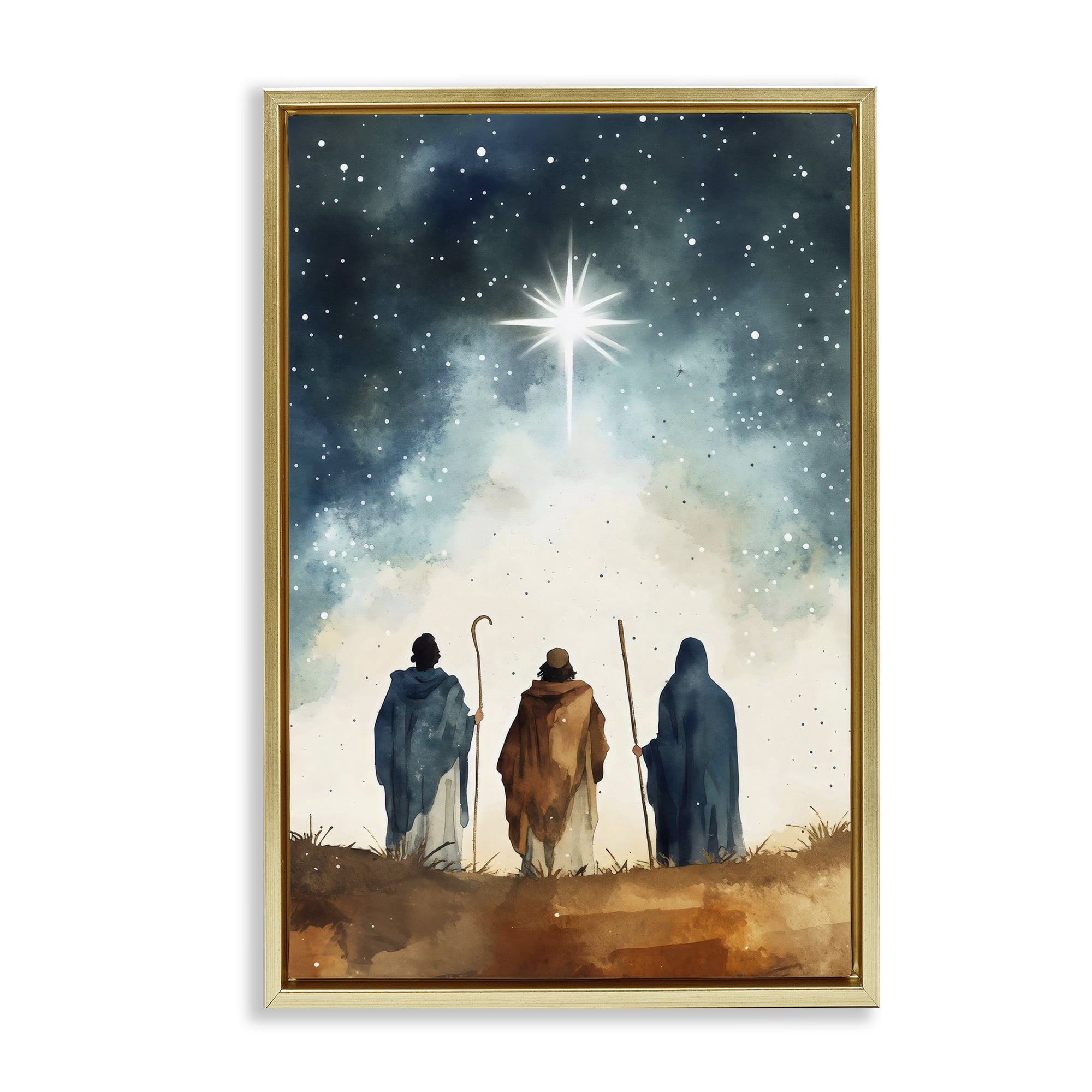 Guided Wisdom Shepherds Gold Framed Floater Canvas Wall Art, design by Petal Prints Design