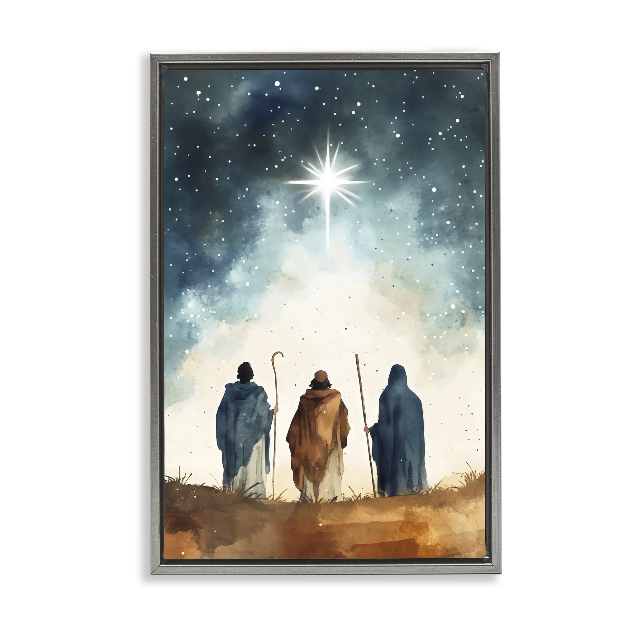 Guided Wisdom Shepherds Gray Framed Floater Canvas Wall Art, design by Petal Prints Design