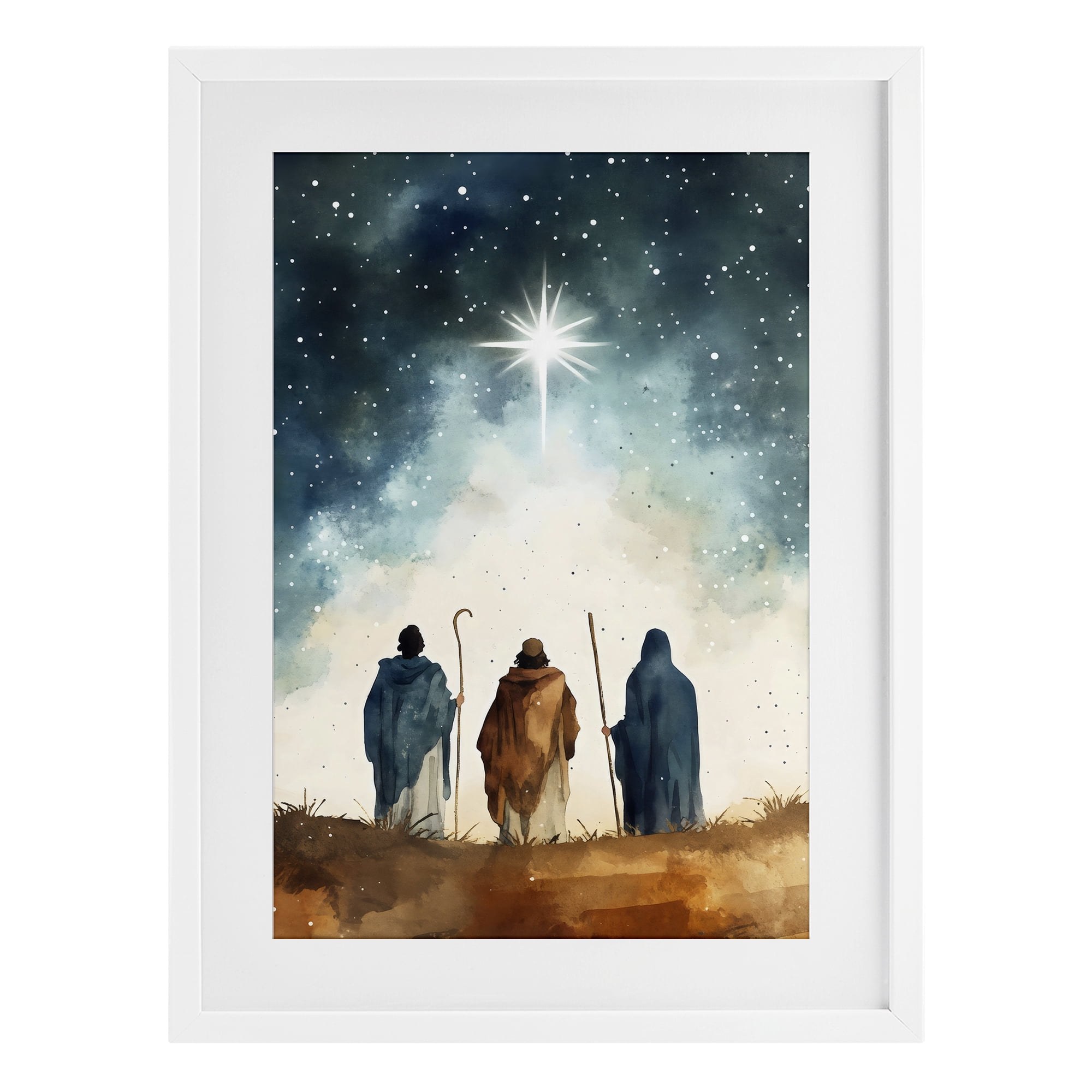 Guided Wisdom Shepherds White Framed Print Under Glass, design by Petal Prints Design