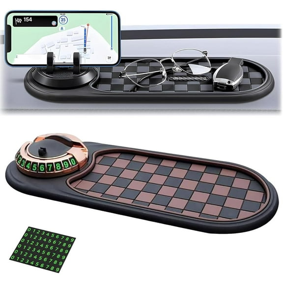 Guideline Phone Holder, Illutminate Multifunction Car Anti-Slip Mat, Multifunction Car Anti-Slip Mat, Multifunctional 4-in-1 Mobile Phone Stand On-Board Anti-Slip Pad (Brown Gold)