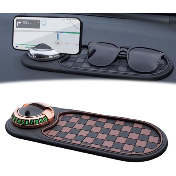 Guideline Phone Holder, Multifunction Car Anti-Slip Mat, Multifunctional Vehicle Mounted Mat with Temporary Parking Number, Non-Slip Dashboard Organizer for Sunglasses, Keys, Gadgets