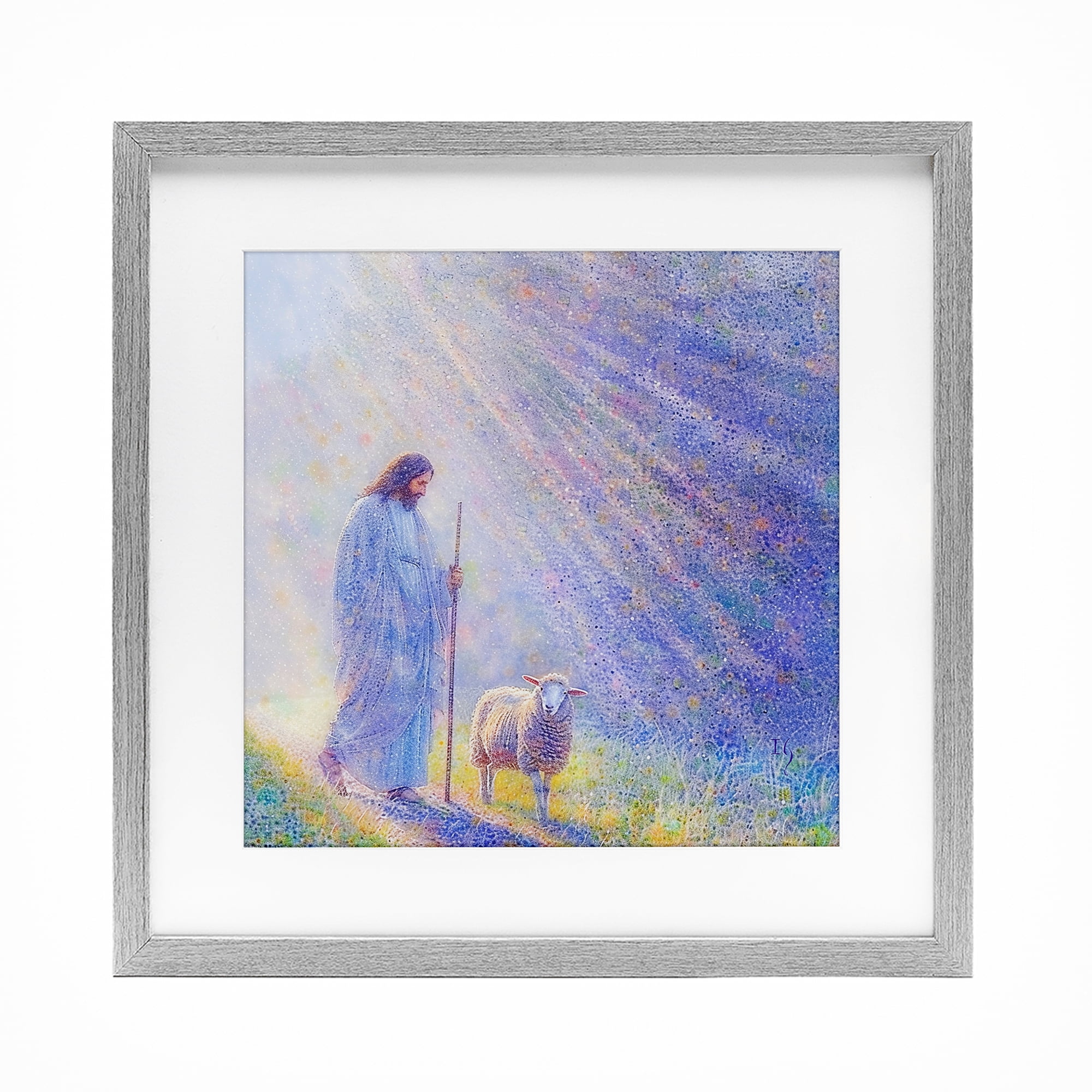 Guiding Light Shepherd Gray Framed Print Under Glass, design by Ivan Guaderrama
