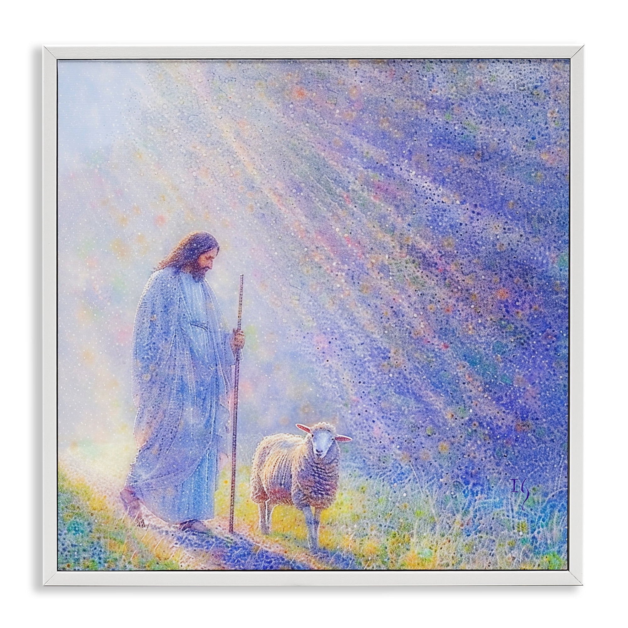 Guiding Light Shepherd White Framed Giclee Art, design by Ivan Guaderrama