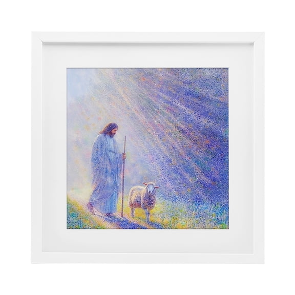 Guiding Light Shepherd White Framed Print Under Glass, design by Ivan Guaderrama